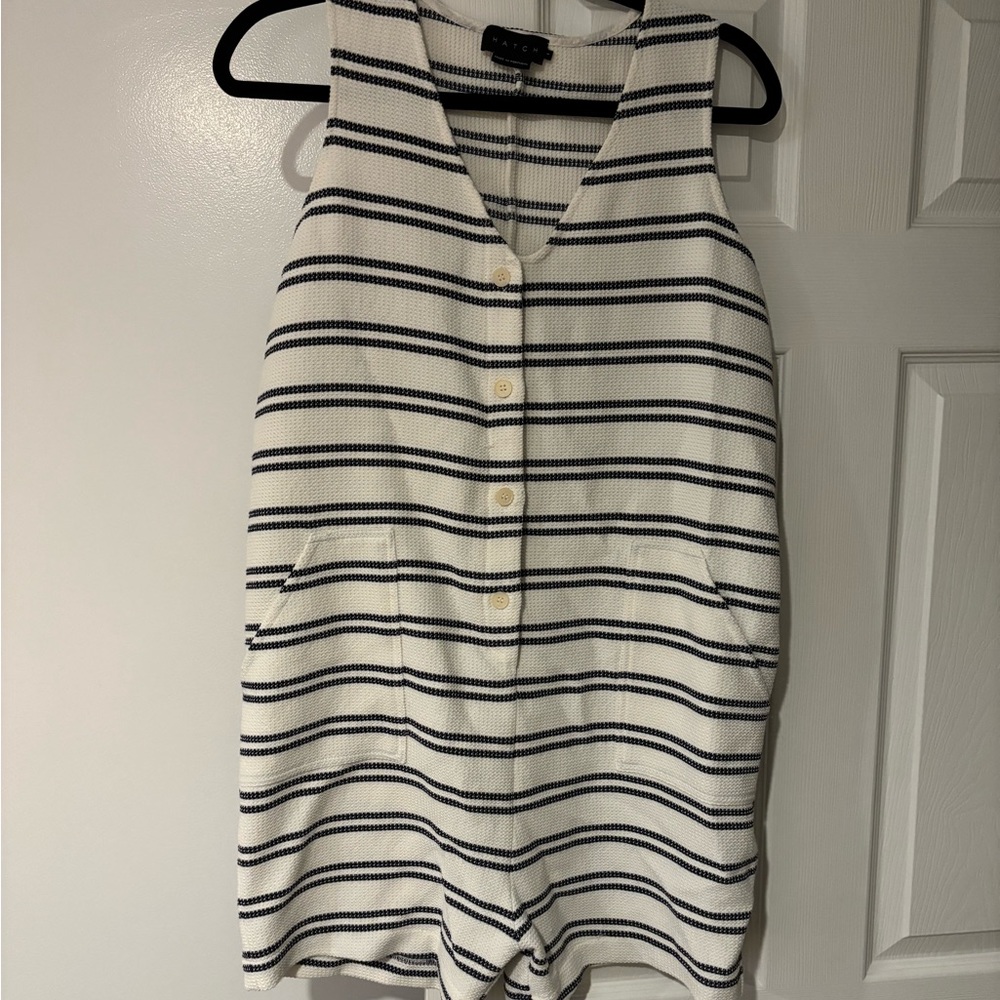 HATCH Sleeveless Ivory Navy Striped The Leah Romper Size 1